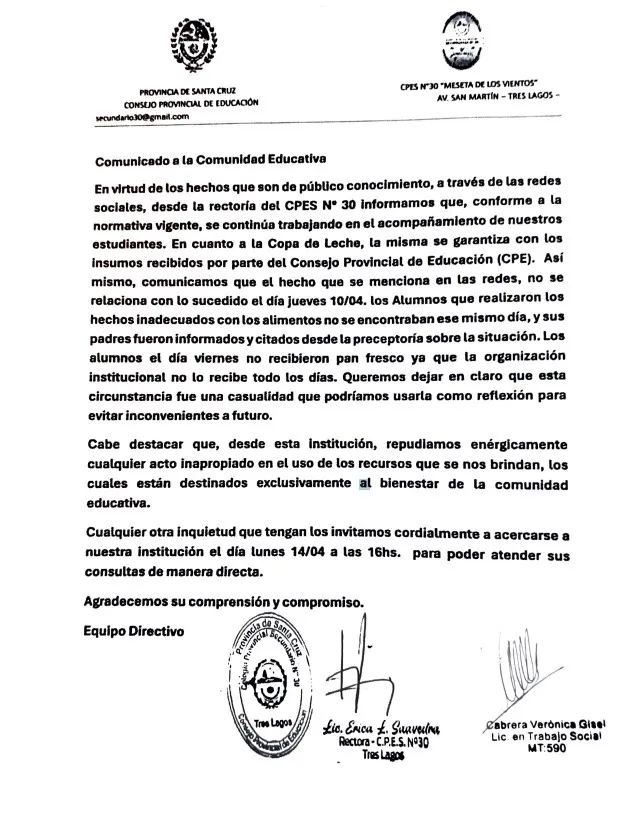 comunicado secu 30 tres lagos