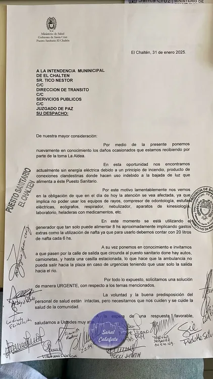 Carta puesto sanitario